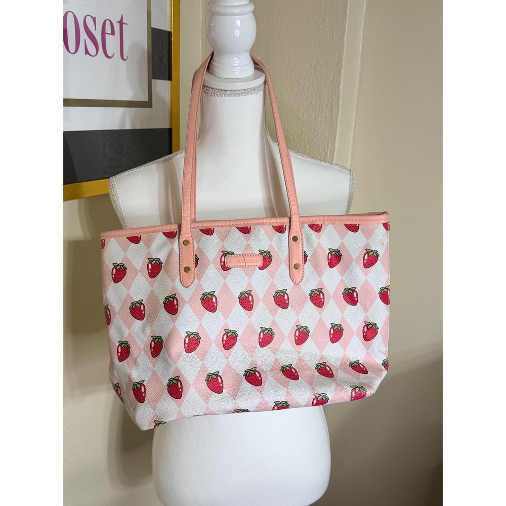 Strawberry Argyle Tote Bag Pink White Diamond Shoulder Purse